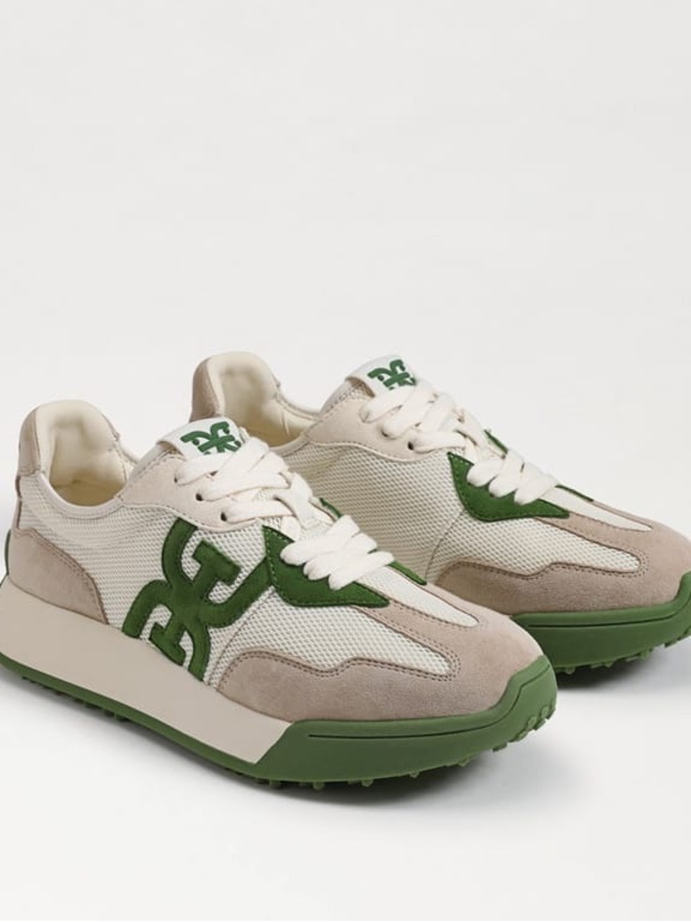 Sam Edelman Langley Casual Retro Sneaker Suede Platform White Green Size 8.5